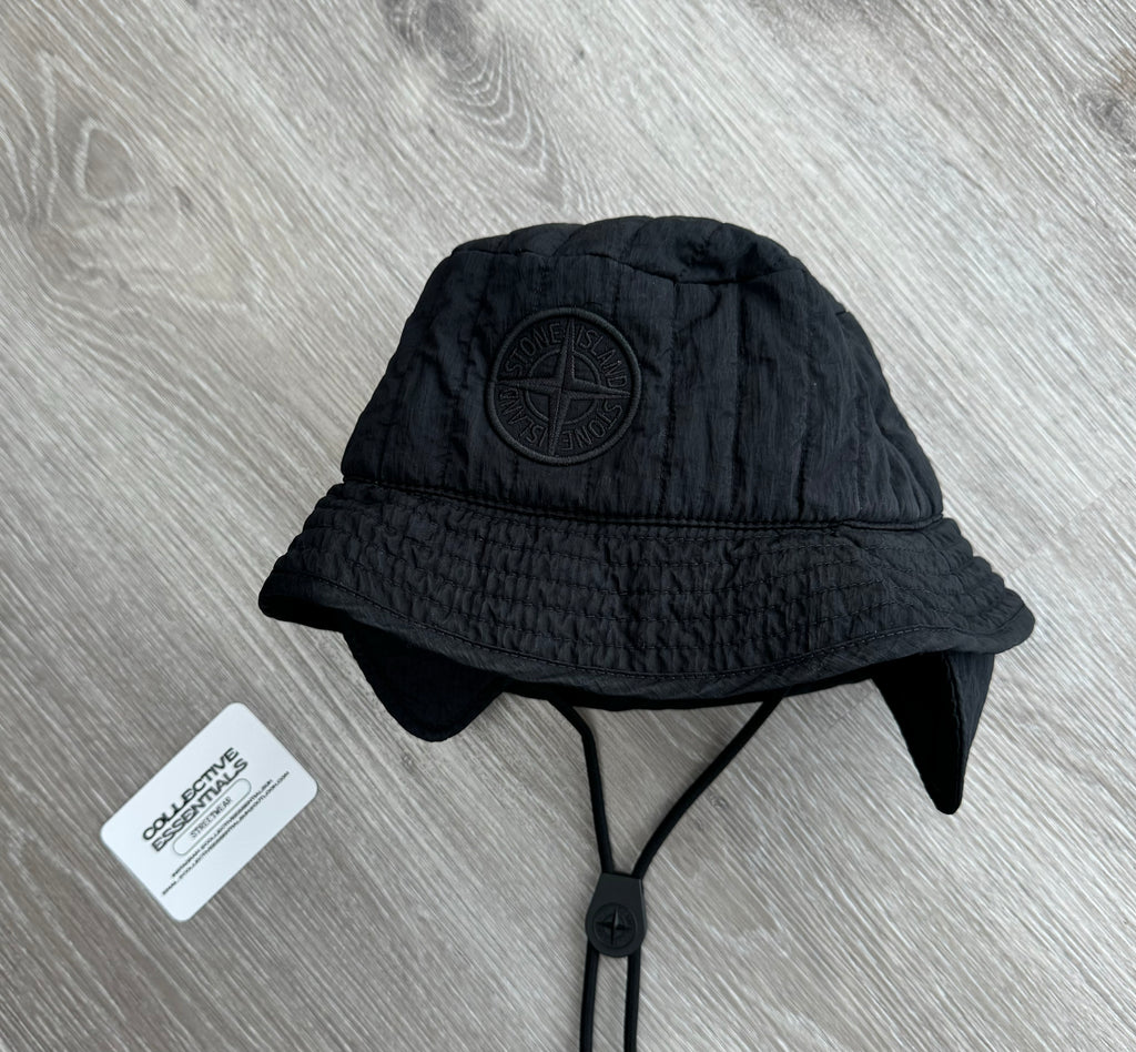 Stone Island Nylon Metal Boonie Bucket Hat with String (Black)