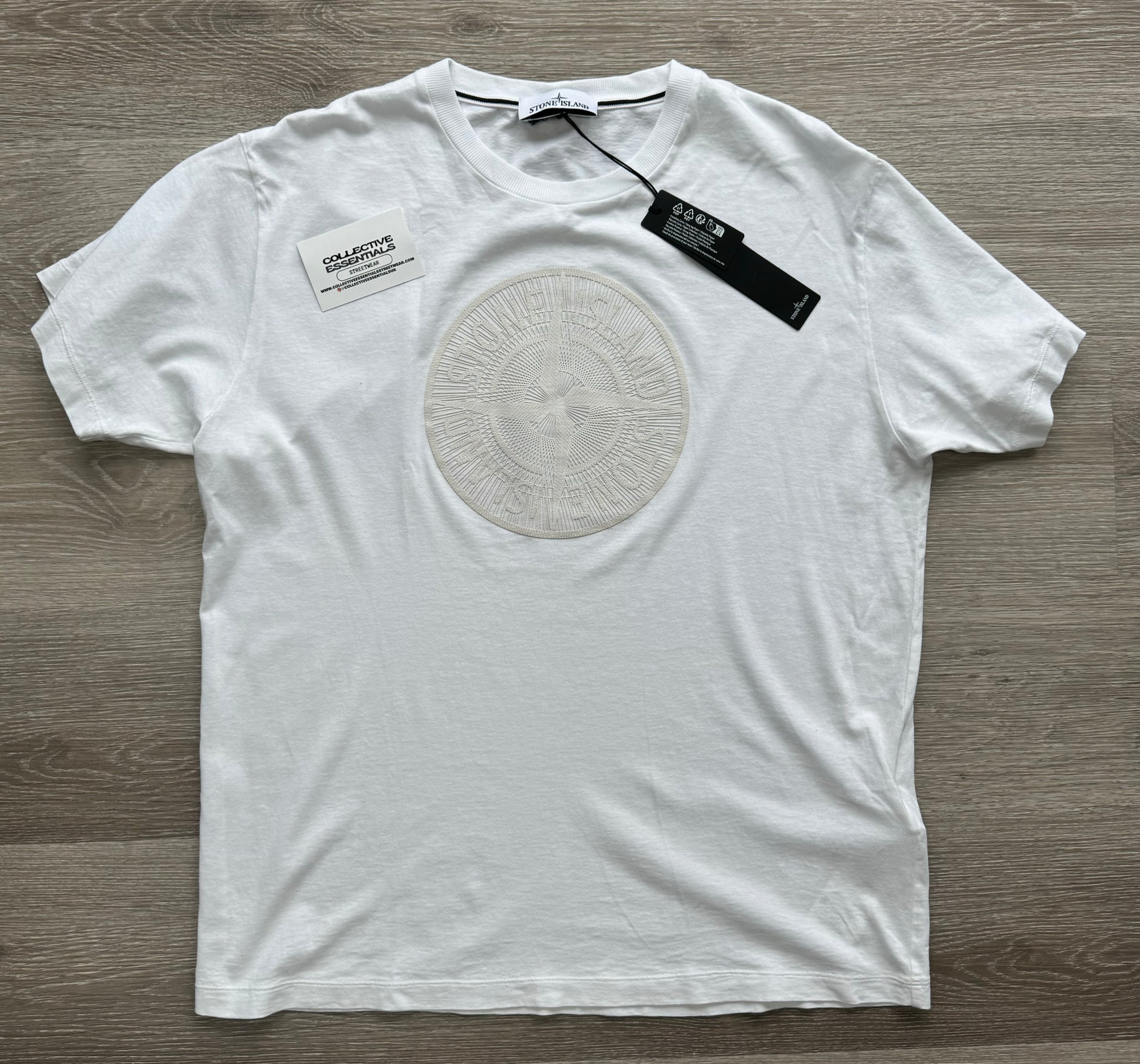 Stone Island White Industrial Two Textured Print T-Shirt - XL