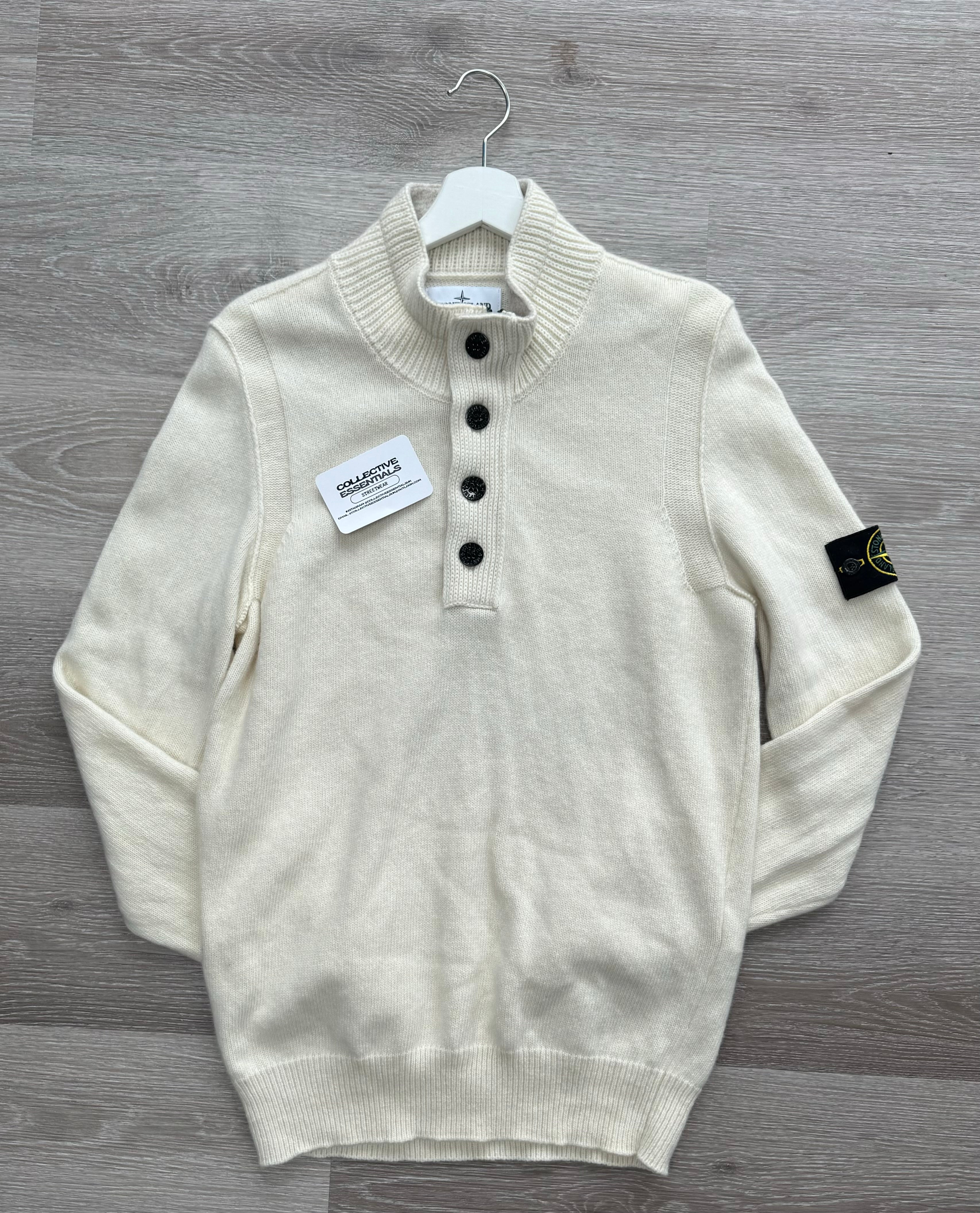 Stone Island Knitted Quarter-Zip Sweatshirt - Medium (Cream)
