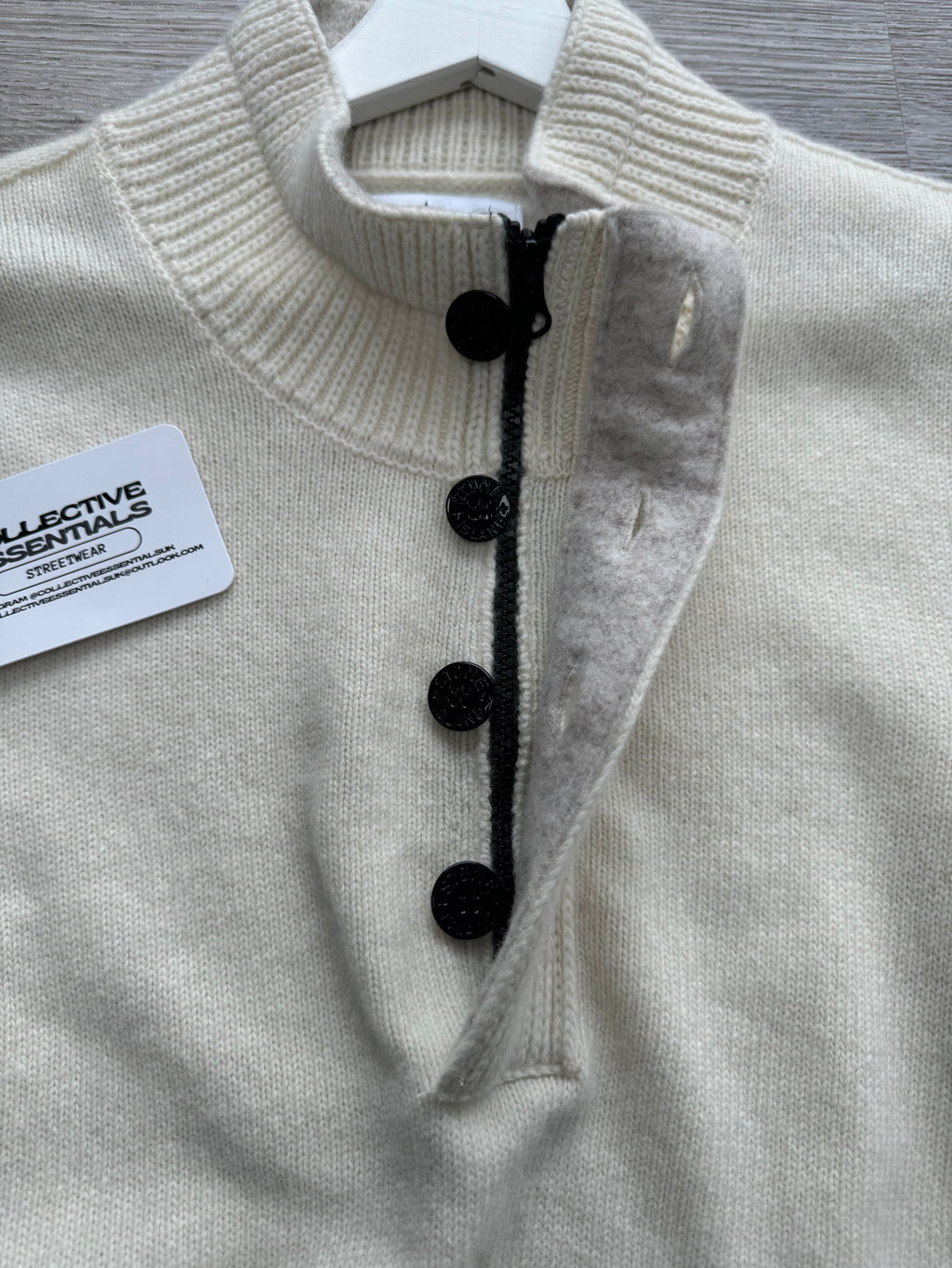 Stone Island Knitted Quarter-Zip Sweatshirt - Medium (Cream)