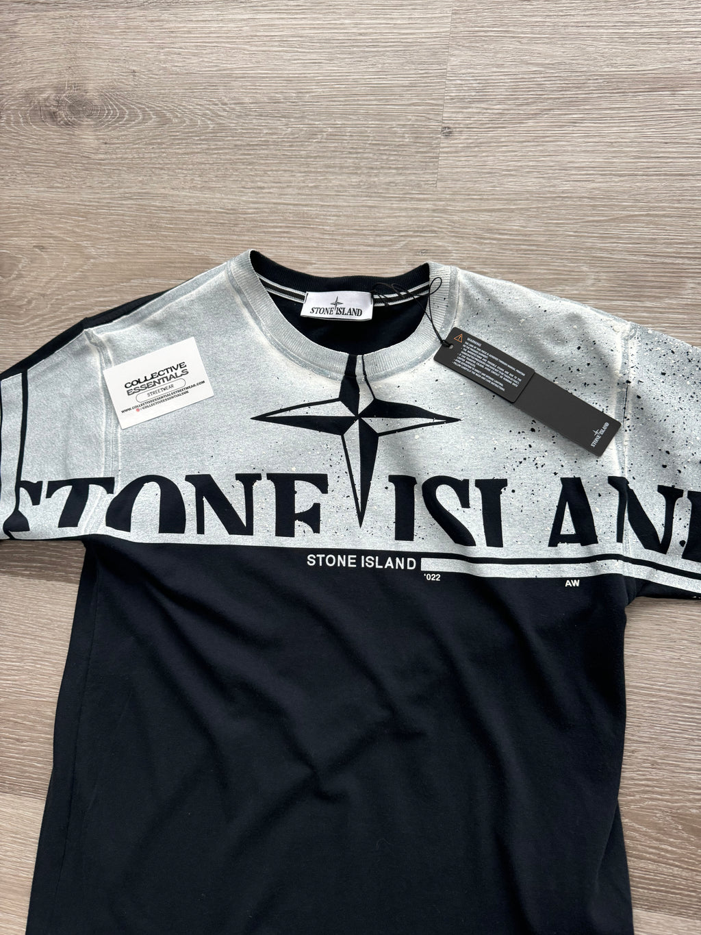 Stone Island Black Logo Print T-Shirt - Medium