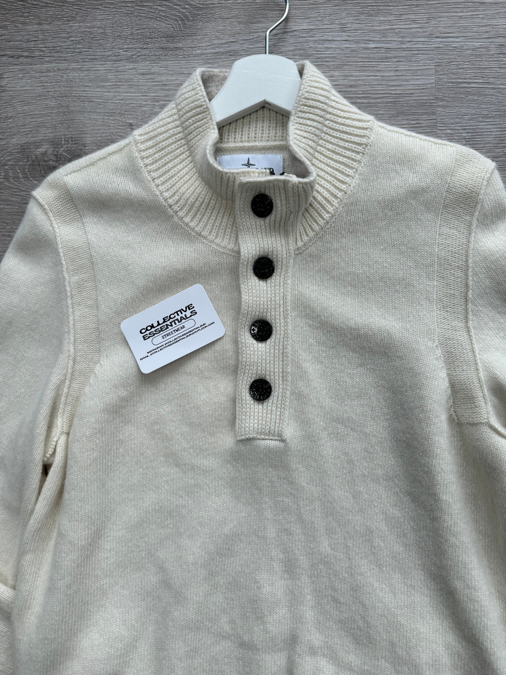 Stone Island Knitted Quarter-Zip Sweatshirt - Medium (Cream)