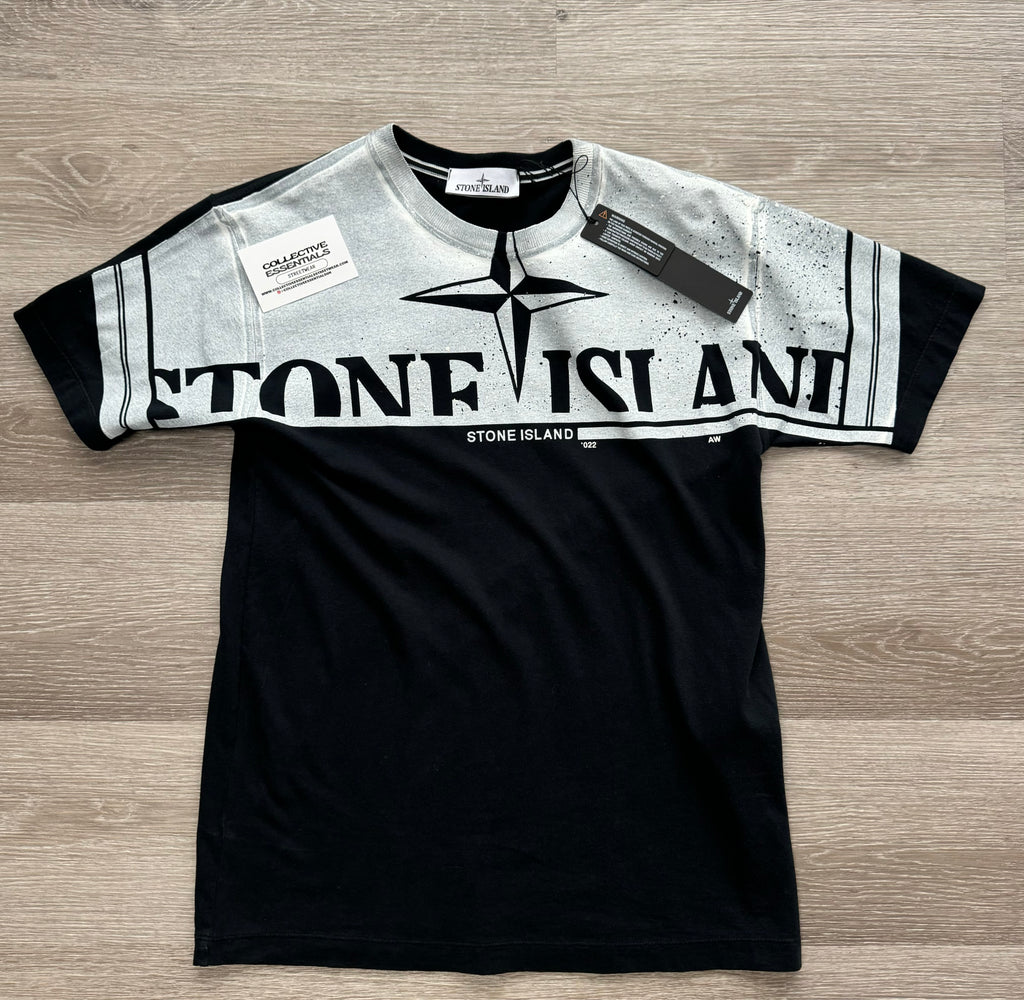 Stone Island Black Logo Print T-Shirt - Medium